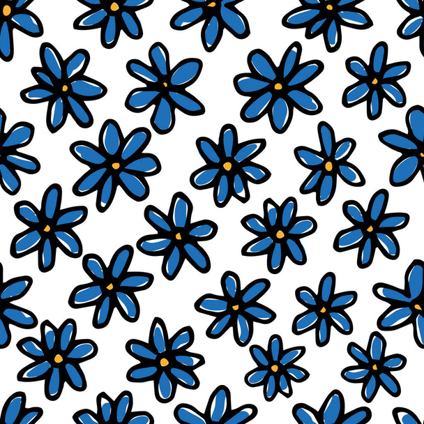 Doodle azul lunares flores patrón impresión fondo - Vector, Imagen