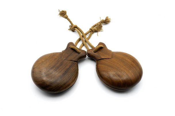 Spanish castanuelas, typical musical instrument of Spanish folklore, typical of the Aragonese jota on white background - Photo, Image