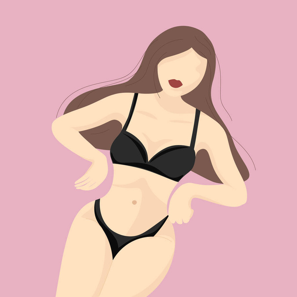 Vector digital illustration with cute girl. Use for wall art, fabric print, social media avatar. Flat fashion illustration. Minimalist abstract artwork. Sensual lady in underwear on pink background. - Vector, Image