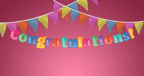 Colorful congratulations text and buntings with copy space against pink background. digital composite of celebration event. - Foto, Bild