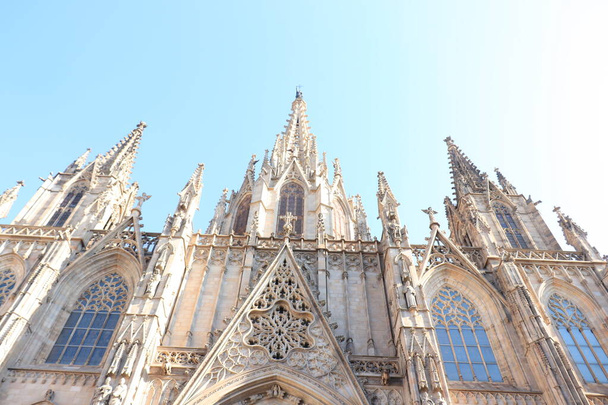 Barcelona, Spain - september 29th, 2019: Gothic Cathedral Barcelona, detail of main entrance - 写真・画像