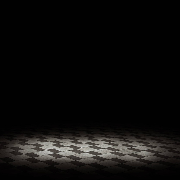 illuminated tiled floor on a black background - Photo, Image