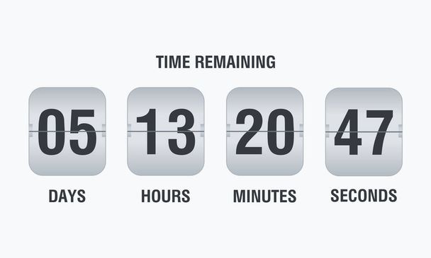 Countdown-Timer umklappen. Vektor Zeit verbleibenden Countdown-Flipboard mit Anzeigetafel von Tag, Stunde, Minuten und Sekunden für die Webseite kommenden Event-Template-Design. Vektor - Vektor, Bild