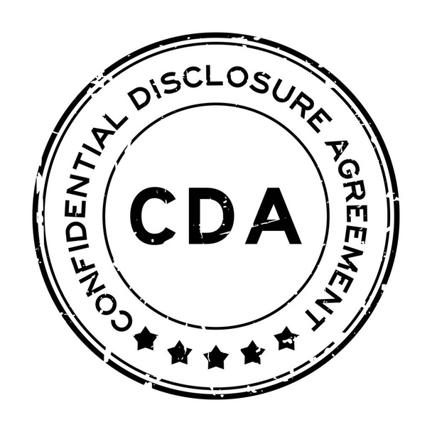 Grunge nero CDA Abbreviazione dell'accordo di divulgazione confidenziale parola rotondo timbro del sigillo di gomma su sfondo bianco - Vettoriali, immagini