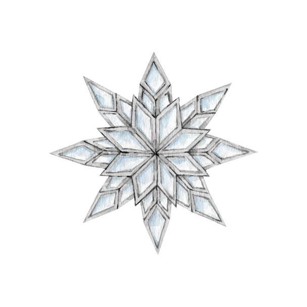 Cristal acuarela Navidad copos de nieve mano dibujado clipart - Foto, Imagen