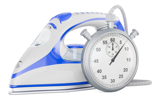 Clothes iron with stopwatch, 3D rendering isolated on white background - Photo, image