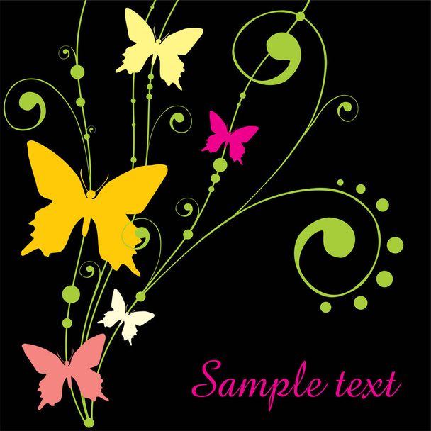 Floral and butterfly illustration on white background  - Vector, afbeelding