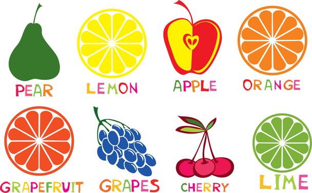 Set of fruits and berries, vector illustration - Vektor, Bild