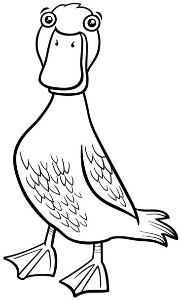 Black and white cartoon illustration of duck bird farm animal character coloring book page - Vetor, Imagem