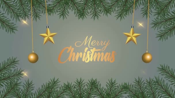 onnellista hyvää joulua kirjaimet kultaisia palloja ja tähtiä - Materiaali, video