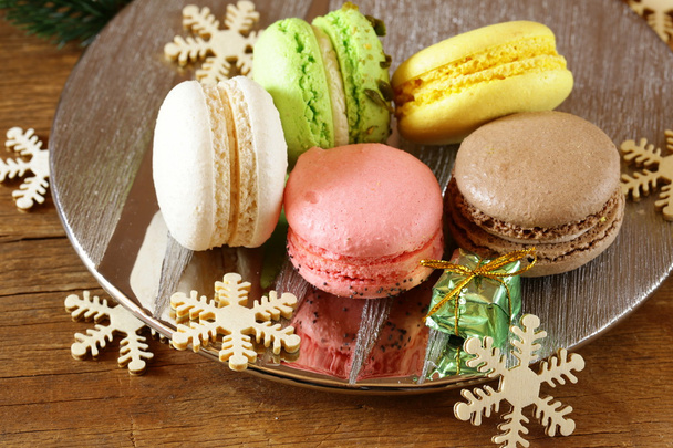 Multicolor French macaroons sweet treats Christmas present - Photo, Image