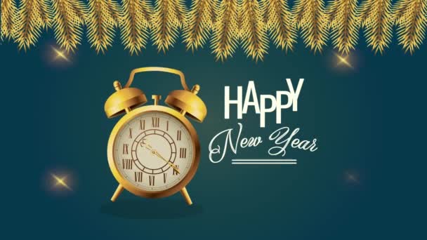 felice anno nuovo lettering con sveglia oro - Filmati, video