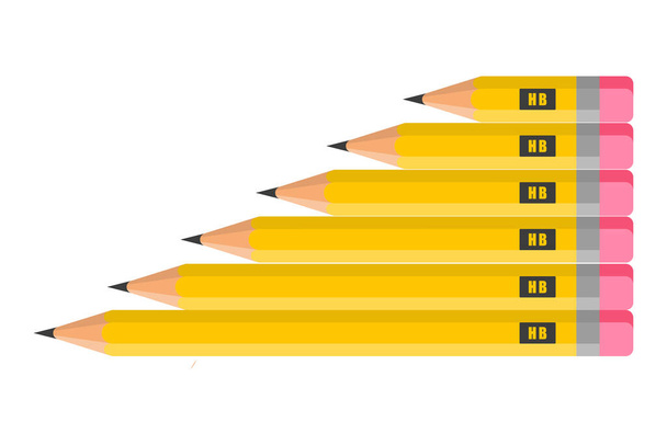 Vector Cartoon einfache Bleistifte vom kleinsten zum größten. Zurück zur Schule. - Vektor, Bild