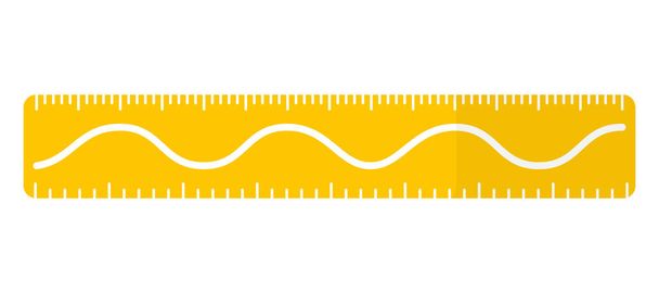 Régua retangular amarela de desenho animado vetorial com linha ondulada, seno ou cosseno. De volta à escola. - Vetor, Imagem