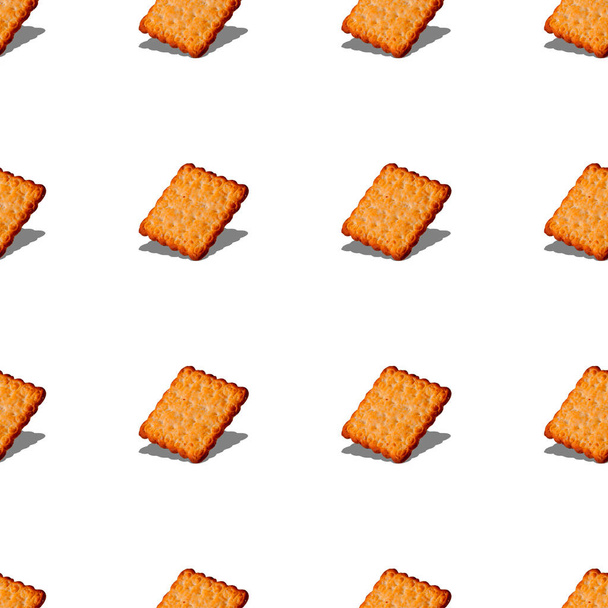 salty cracker with shadow on white background, seamless pattern - Foto, immagini
