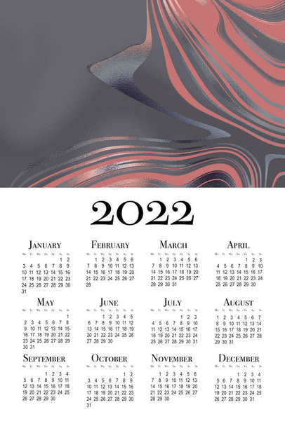 Αφηρημένο ημερολόγιο για 2022. Εκτυπώσιμη κάθετη ημερολόγιο τοίχου, εβδομάδα ξεκινά τη Δευτέρα. - Φωτογραφία, εικόνα