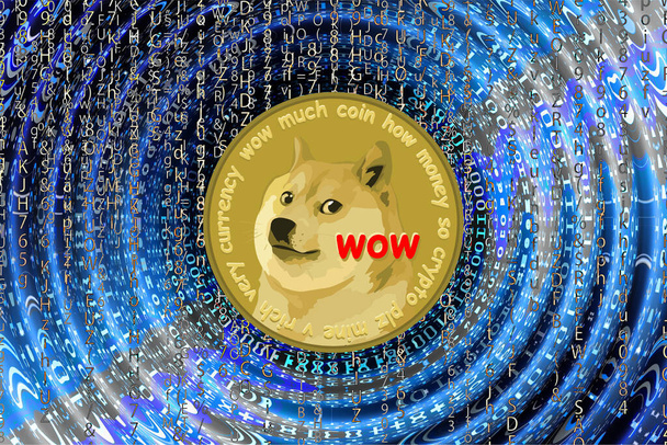 dogecoin εικονικές εικόνες νόμισμα σε ένα ψηφιακό υπόβαθρο. 3D εικονογραφήσεις. - Φωτογραφία, εικόνα