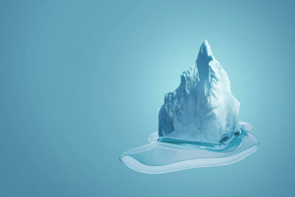 青い背景に美しい氷山の氷の融解、創造的なアイデアのデザイン。地球温暖化概念 - 写真・画像