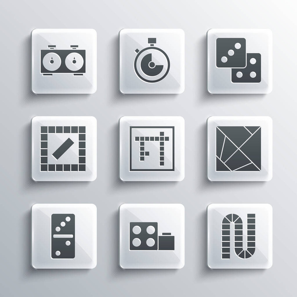 Set Toy building block bricks, Board game, Rubik cube, Bingo, Domino, Time chess clock and Game dice icon. Vector - ベクター画像