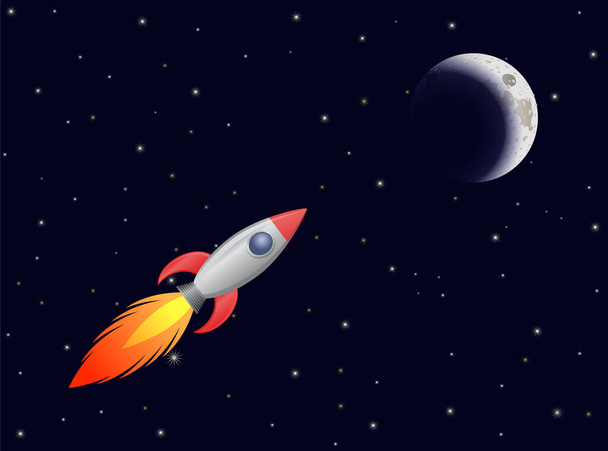 Rocket flying to the moon vector - Vector, Image