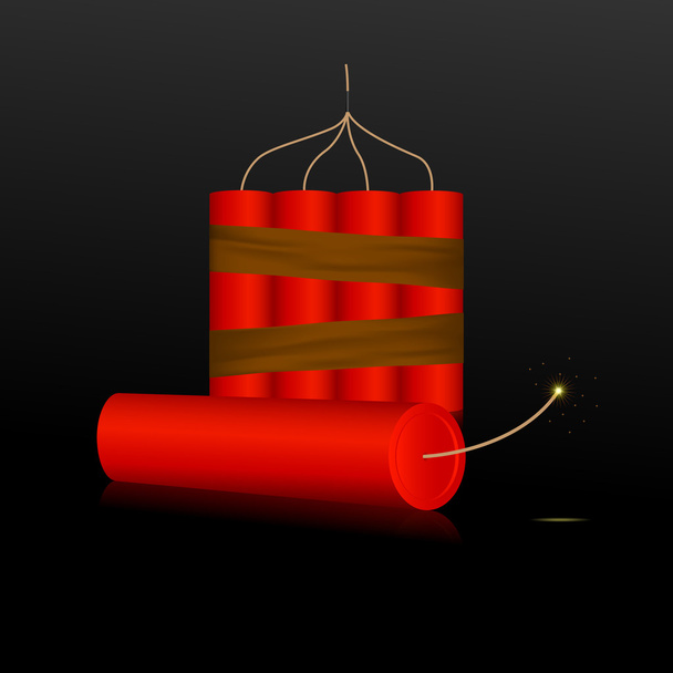 Red Dynamite on a black background - Vector, Image
