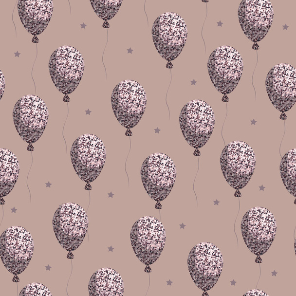 Vector seamless pattern. Glitter balloons on a pink background. - Vetor, Imagem