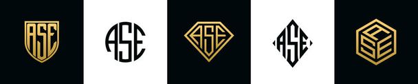 Початкові букви ASE логотип Bundle. Цей набір включав Shield, Rounded, two Diamond і Hexgon стиль - Вектор, зображення