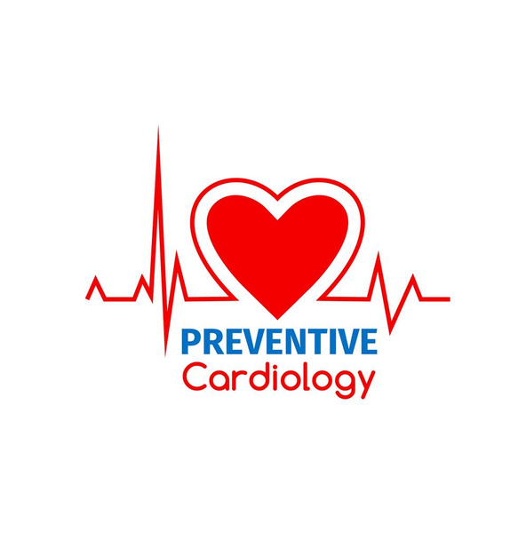 Icono de cardiología preventiva con corazón vectorial y línea ecg de pulso cardíaco, medicina y atención médica. Frecuencia cardiaca o ritmo cardiaco del electrocardiograma, hospital o centro médico - Vector, Imagen