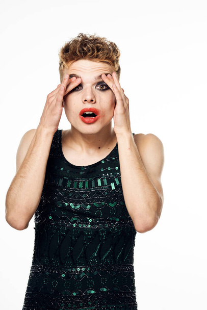 male transgender female makeup fashion posing studio - Fotó, kép