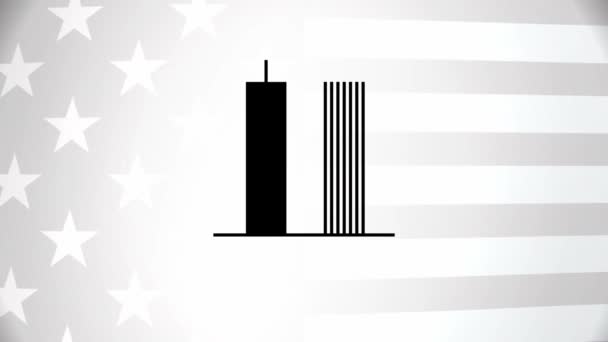 Θυμάμαι την 911, την ημέρα των Πατριωτών, θυμάμαι την 11η Σεπτεμβρίου. Δεν θα ξεχάσουμε ποτέ τις τρομοκρατικές επιθέσεις του 2001. Εκπροσώπηση των δίδυμων πύργων, παγκόσμιο εμπορικό κέντρο. - Πλάνα, βίντεο