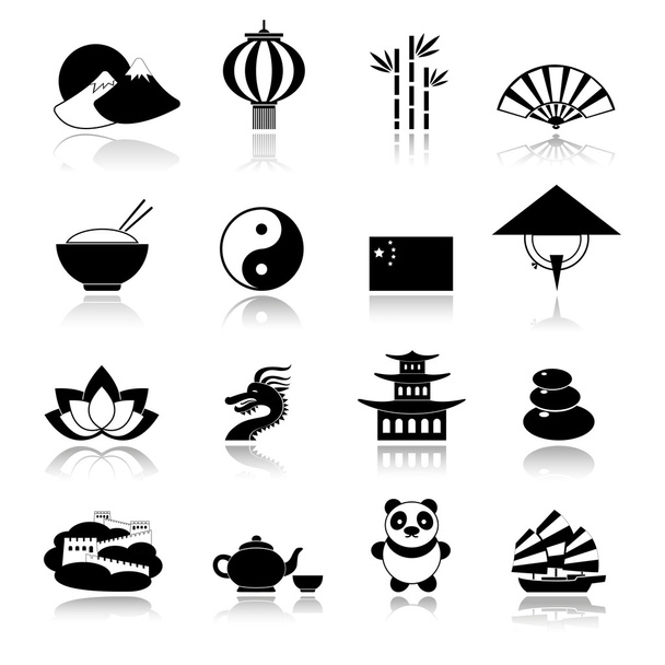 China icons set black - Vector, Image