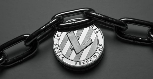 Μακροσκοπική λήψη ενός νομίσματος Litecoin Crypto - Φωτογραφία, εικόνα