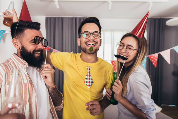 Group of best friends at party. Celebration,friends, party and birthday concept - Фото, зображення
