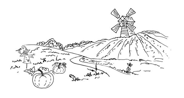hand drawn sketch of a farm mill. vector illustration - Vektör, Görsel
