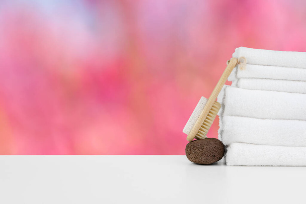 Spa still life with stacked stones and towels - Foto, Bild