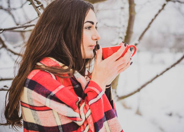 Latina sad woman with philosophical mood thinking about something outdoor, winter morning - Fotoğraf, Görsel