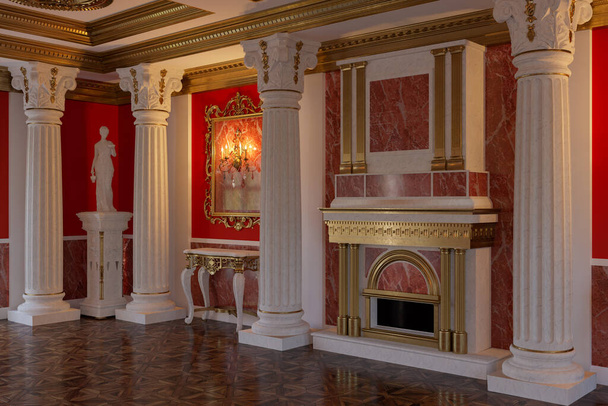 3d weergave van het interieur van de hal in een klassieke stijl - Foto, afbeelding