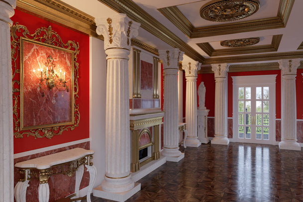 3d weergave van het interieur van de hal in een klassieke stijl - Foto, afbeelding