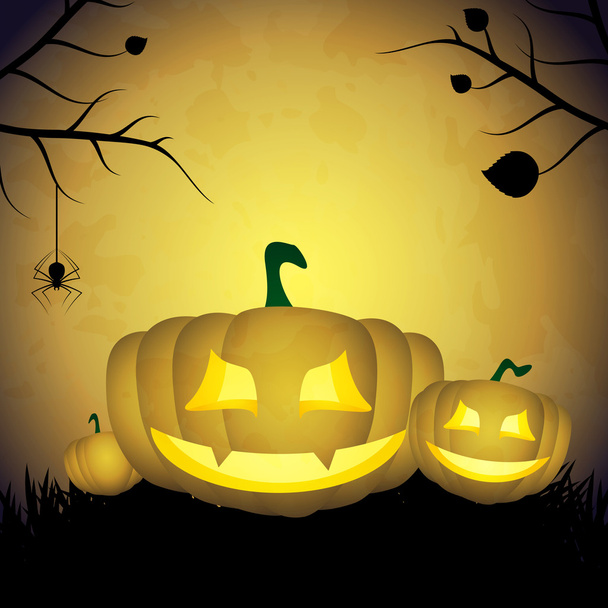 Halloween background with pumpkins and spider. - Vector, Image