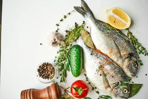 fish fresh food ingredients top view kitchen delicacy - Φωτογραφία, εικόνα