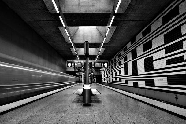 Iconic walls of subway station Oberwiesenfeld in Munich, Bavaria, Germany - 写真・画像