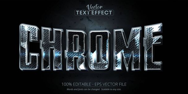 Efecto de texto cromado, color plateado brillante editable, estilo de texto roto sobre fondo texturizado grunge oscuro - Vector, imagen