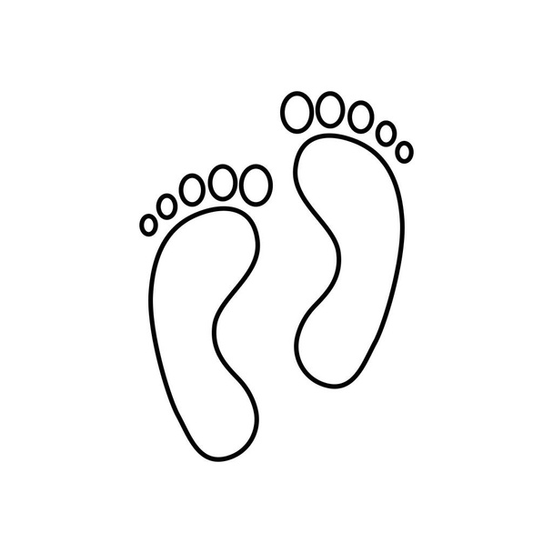 Menselijke voetafdruk. Twee afdrukken van blote voeten. Zwarte omtrek. Vector pictogram geïsoleerd op witte achtergrond - Vector, afbeelding