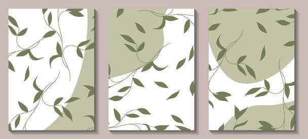 Floral web banner with drawn color exotic leaves. Nature concept design. Modern floral collection of contemporary posters. Vector illustration for social media, print, postcards - Vettoriali, immagini