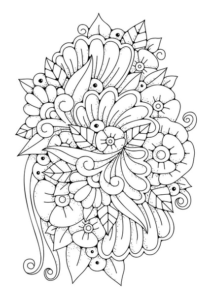 Coloring page, art therapy for children and adults. Delicate bouquet of flowers, vector background for coloring. Art line. - Vettoriali, immagini