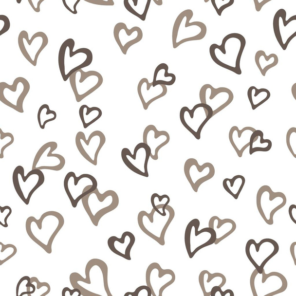  Seamless pattern with the image of doodle hearts in beige colors. Design for paper, textiles and decor. Vector illustration. - Вектор,изображение