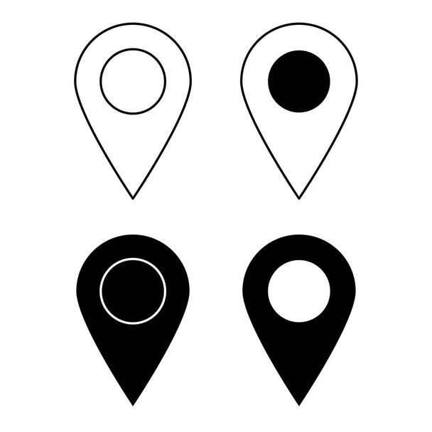 Conjunto de iconos de pines de mapa. Esquema y silueta. Marcadores de mapa modernos. signo de ubicación pin. Icono vectorial aislado sobre fondo blanco - Vector, Imagen