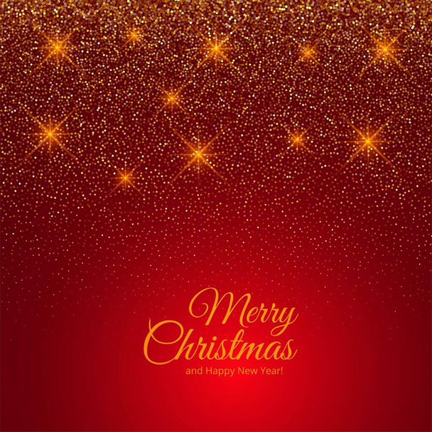 Brillo dorado Feliz Navidad tarjeta sobre fondo rojo - Vector, Imagen