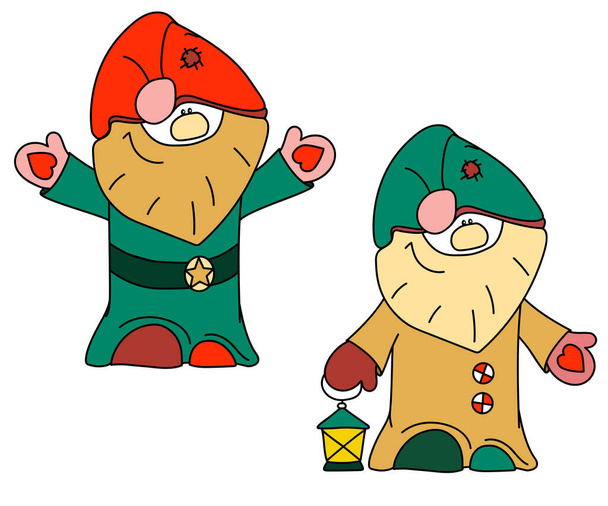 Dos gnomos de navidad felices para su diseño - Vector, Imagen