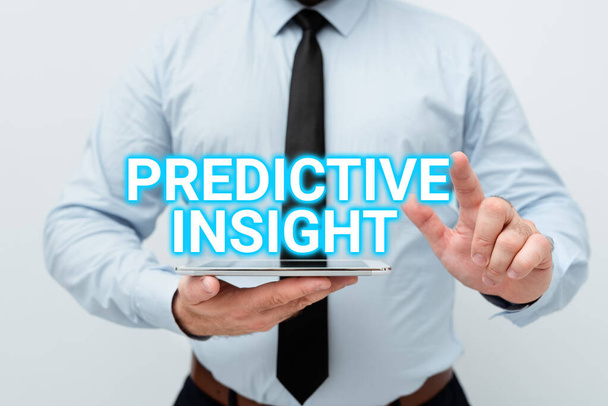 Bildunterschrift: Predictive Insight. Unternehmensübersicht Proaktives Störungsmanagementsystem und Früherkennung zur Vorstellung neuer technologischer Ideen zur Diskussion technologischer Verbesserungen - Foto, Bild